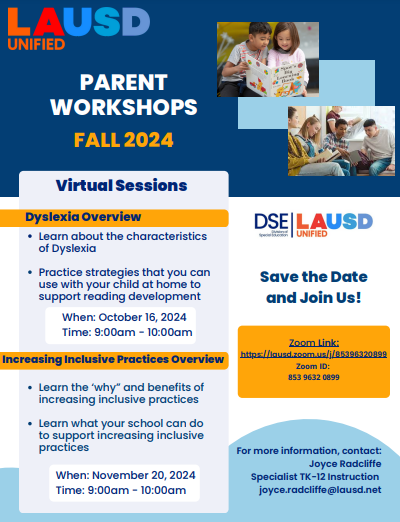 Parent Workshops Fall 2024 // Talleres para padres Otoño de 2024